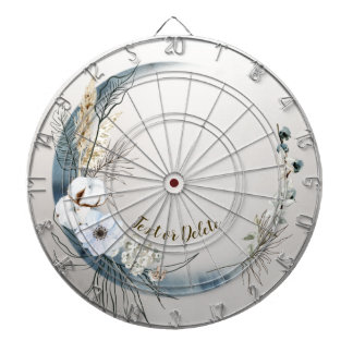 Boho White Orchid Flowers Blue Måne Elegant Darttavla