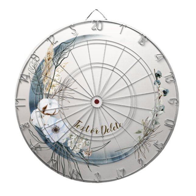 Boho White Orchid Flowers Blue Måne Elegant Darttavla (Framsidan)