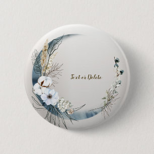 Boho White Orchid Flowers Blue Måne Elegant Party Knapp