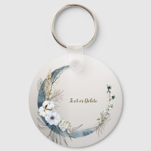 Boho White Orchid Flowers Blue Måne Elegant Party Nyckelring