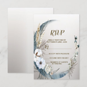 Boho White Orchid Flowers Blue Måne Elegant Party OSA Kort