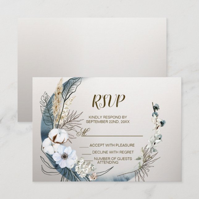 Boho White Orchid Flowers Blue Måne Elegant Party OSA Kort (Fram/baksida)