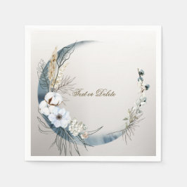 Boho White Orchid Flowers Blue Måne Elegant Party Pappersservett
