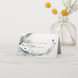 Boho White Orchid Flowers Blue Måne Elegant Party Placeringskort