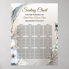 Boho White Orchid Flowers Blue Måne Elegant Party Poster