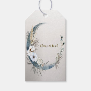 Boho White Orchid Flowers Blue Måne Elegant Party Presentetikett