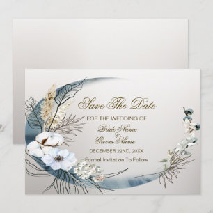 Boho White Orchid Flowers Blue Måne Elegant Party Spara Datumet