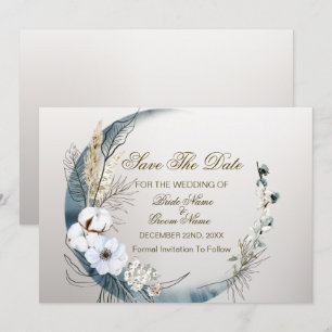 Boho White Orchid Flowers Blue Måne Elegant Party Spara Datumet