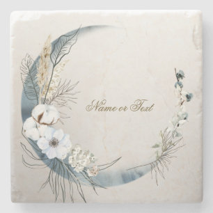 Boho White Orchid Flowers Blue Måne Elegant Party Stenunderlägg