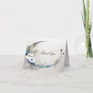 Boho White Orchid Flowers Blue Måne Elegant Party Tack Kort