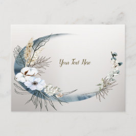 Boho White Orchid Flowers Blue Måne Elegant Party Vykort