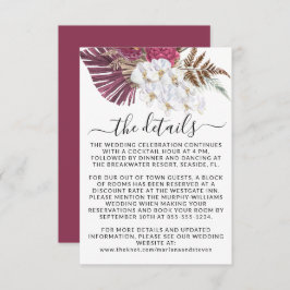 Boho White Orchids  Burgundy Blommigt Bröllop E Tilläggskort