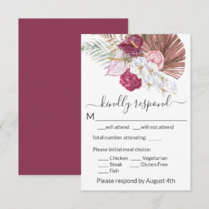 Boho White Orchids  Burgundy Blommigt Bröllop OSA Kort