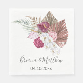 Boho White Orchids Burgundy Blommigt Bröllop Pappersservett