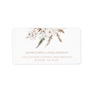 Boho White Orchids Pampas Grass Bröllop Adressetikett