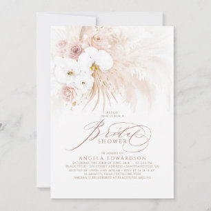 Boho White Orchids Pampas Grass Möhippa Inbjudningar