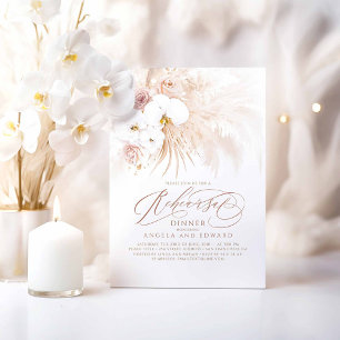 Boho White Orchids Pampas Grass Rehearsal Middag Inbjudningar