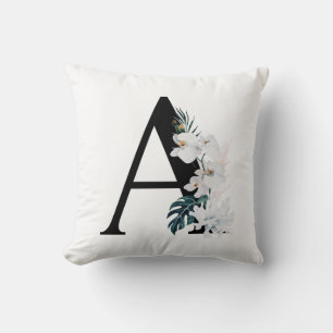 Boho White Orchids Tropical Brev A Monogram Kudde