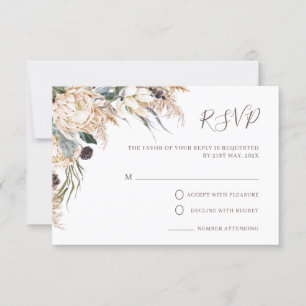 Boho White Protea Pampas Grass Bröllop OSA Card