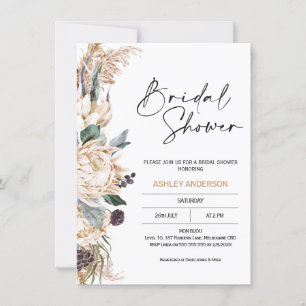 Boho White Protea Pampas Grass Möhippa  Inbjudningar