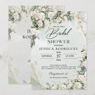 Boho White Roses Greenery Bridal Shower Invitation Inbjudningar