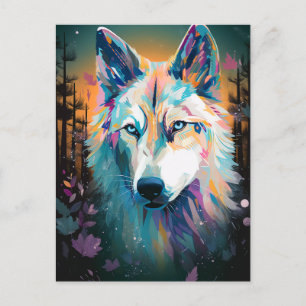 Boho White Varg Surreal Wildlife Art Postcard Vykort