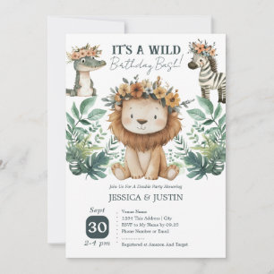 Boho Wild One Lion Dubbel Barnkalas Inbjudningar