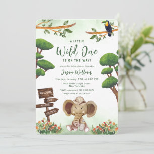 Boho Wild One Safari Elefant Pojke Baby Shower Inbjudningar