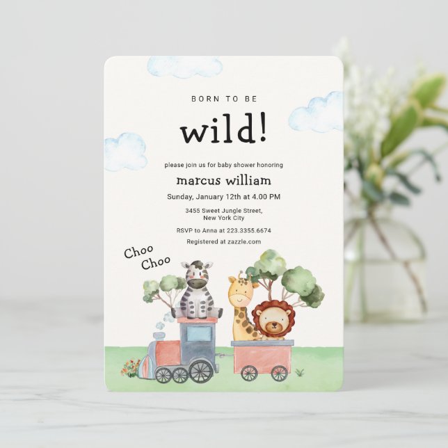 Boho Wild Safari Animals Train Baby Shower Inbjudningar (Stående Fram)