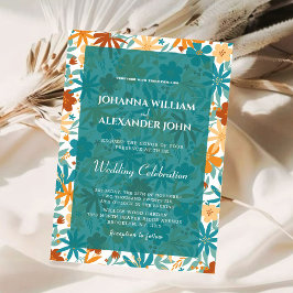 Boho Wildblom& Blue Blommigt Photo Bröllop Inbjudningar
