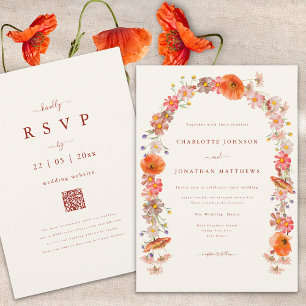 Boho Wildblomarch Fall Wedding Inbjudningar