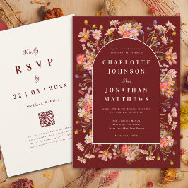 Boho Wildblomarch Terracotta Fall Wedding Inbjudningar