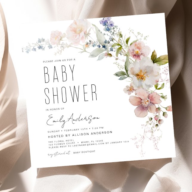 Boho WildblomBaby Shower Elegant Modern Inbjudningar (Skapare uppladdad)