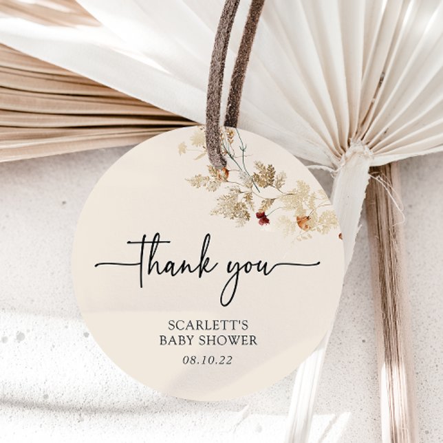 Boho WildblomBaby Shower Gåvor Etiketter (Thank You Boho Wildflower Baby Shower Favor Tags
)