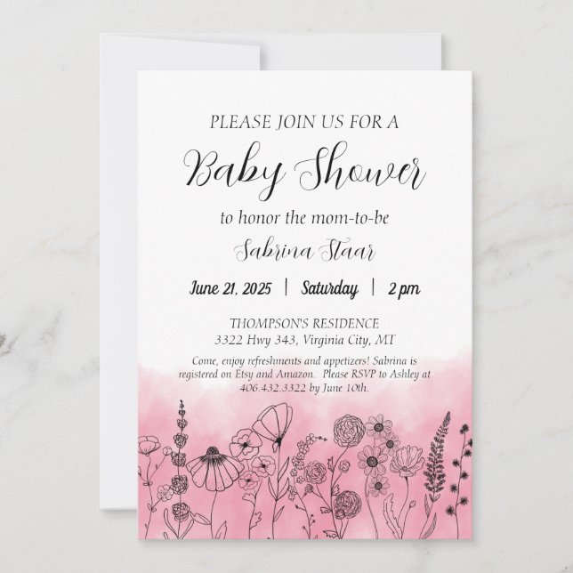 Boho WildblomBaby Shower Inbjudan Watercolor (Framsida)
