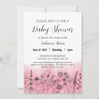Boho WildblomBaby Shower Inbjudan Watercolor