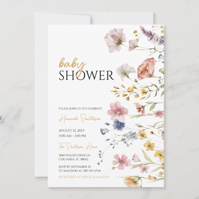Boho WildblomBaby Shower Inbjudningar (Framsida)