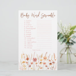 Boho WildblomBaby Shower Ord Scramble Game