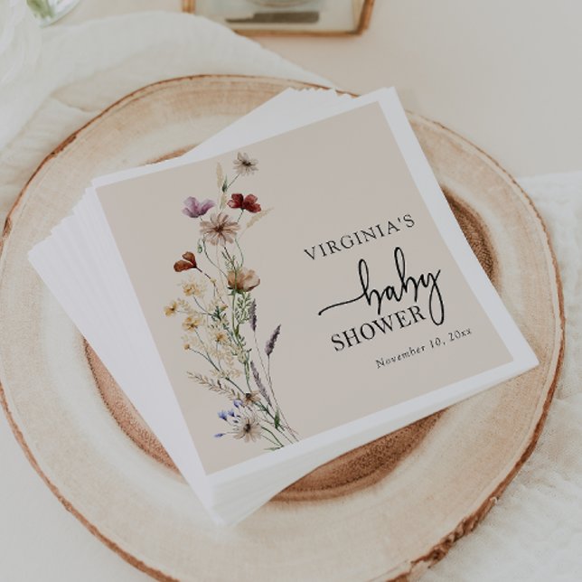Boho WildblomBaby Shower Pappersservett (Boho Wildflowers Baby Shower Napkins by Painted Paperie
)