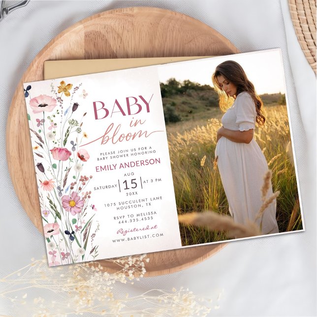Boho WildblomBaby Shower Photo Inbjudningar (Skapare uppladdad)