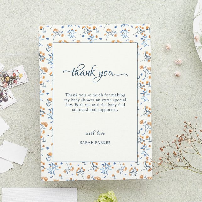 Boho WildblomBaby Shower - tack för ditt kort (Boho Wildflower Baby Shower Thank You Card)