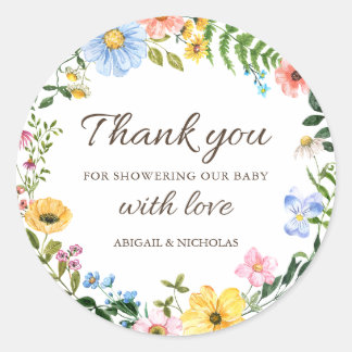 Boho WildblomBaby Shower Tack Sticker Runt Klistermärke