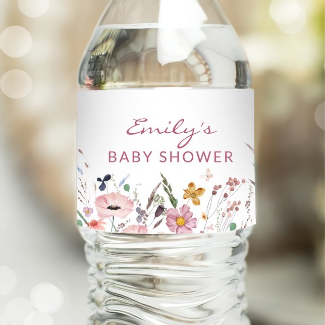 Boho WildblomBaby Shower Vattenflaskor Etikett (Skapare uppladdad)