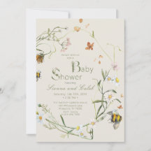 Boho WildblomBee Beige Baby Shower