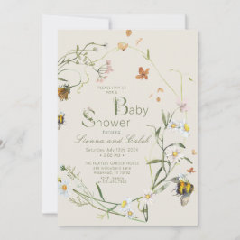 Boho WildblomBee Beige Baby Shower Inbjudningar