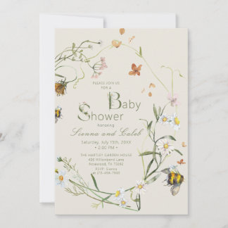 Boho WildblomBee Beige Baby Shower Inbjudningar