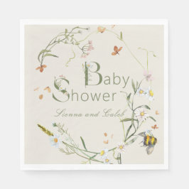 Boho WildblomBee Beige Baby Shower Pappersservett
