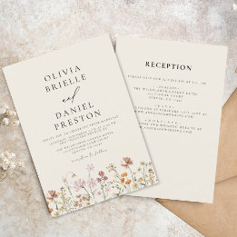 Boho WildblomBeige alla i ett Garden Wedding Inbjudningar