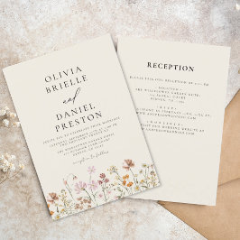 Boho WildblomBeige alla i ett Garden Wedding Inbjudningar