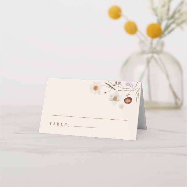 Boho WildblomBeige Bröllop ortkort Placeringskort (Framsida)